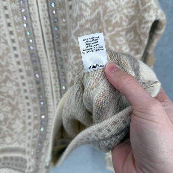 Coldwater Creek Snowflake Full Zip Cardigan Sweater Size XL Tan Wool Knit NEW - Picture 9 of 13
